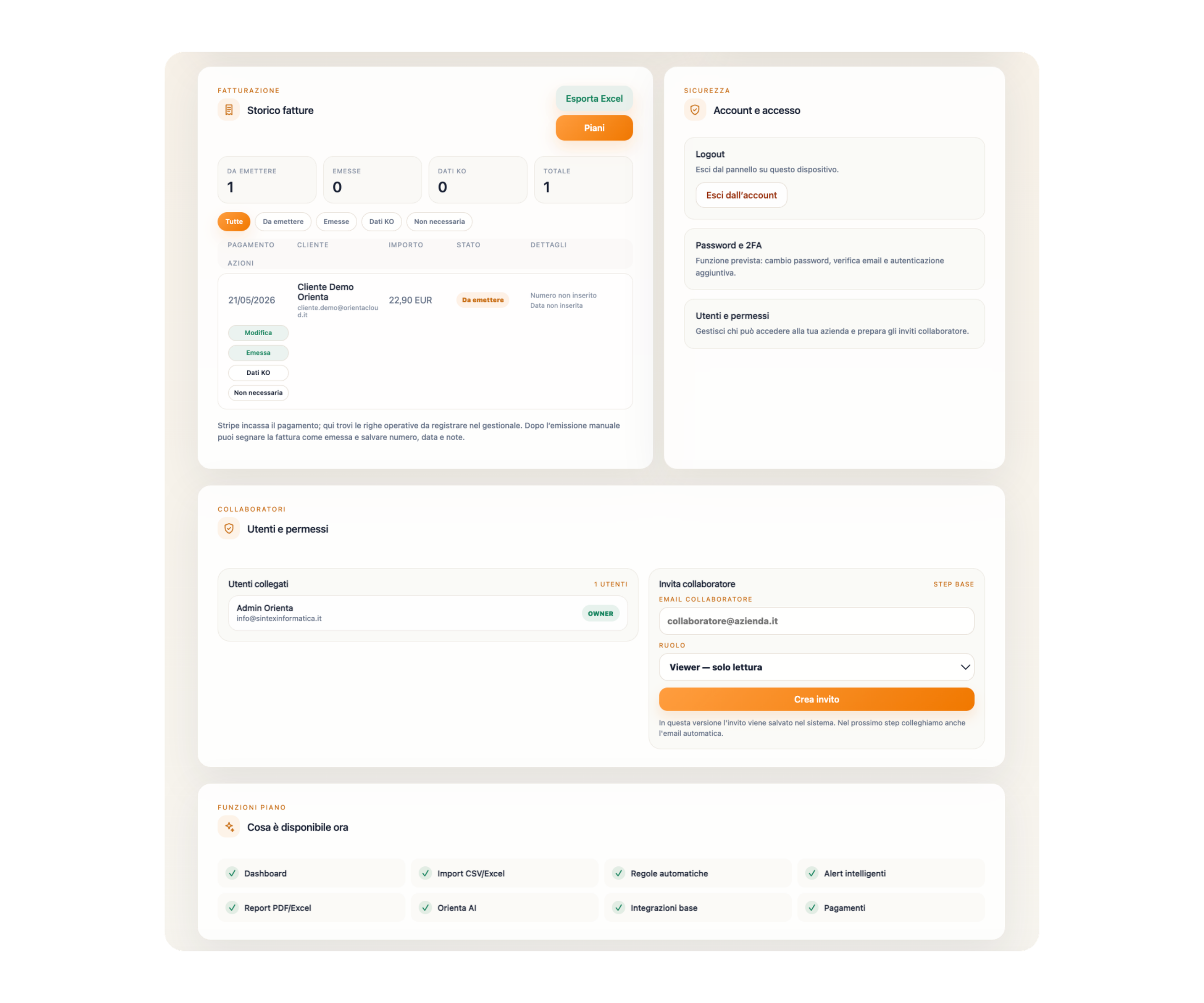 Performance Meta Ads reale di Orienta con spesa, click, impression, CTR e analisi